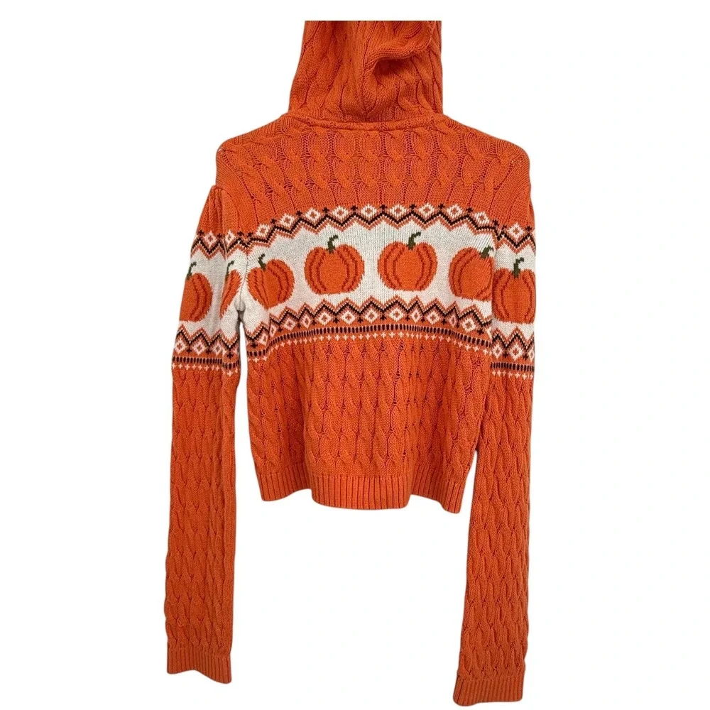 Gymboree Girls Size 7 Lil Pumpkin Fair Isle Cable Knit Hooded Sweater Fall